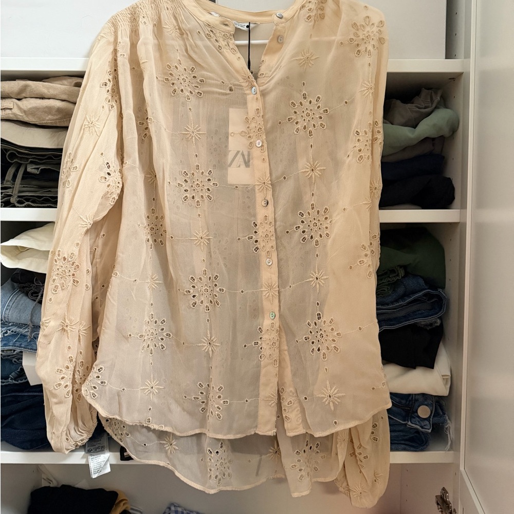 Zara Cream Embroidered Blouse